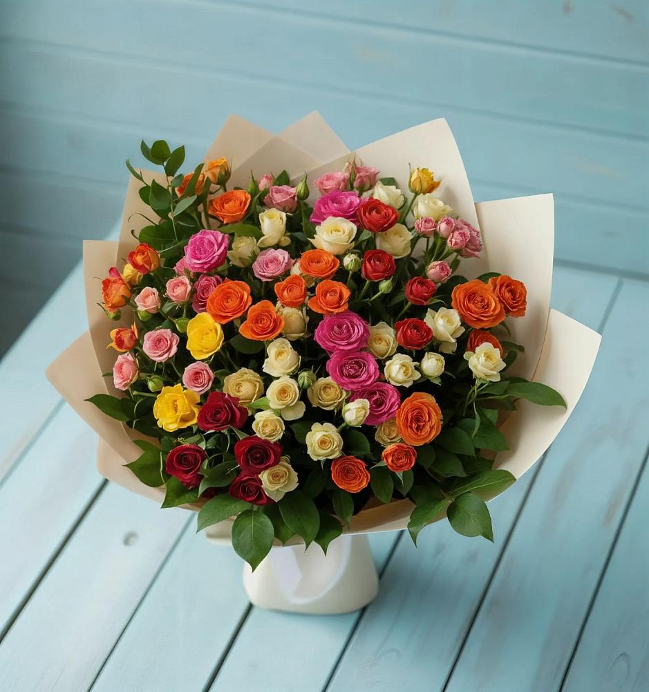 Букет Микс из разноцветных кустовых роз в Краснозаводске