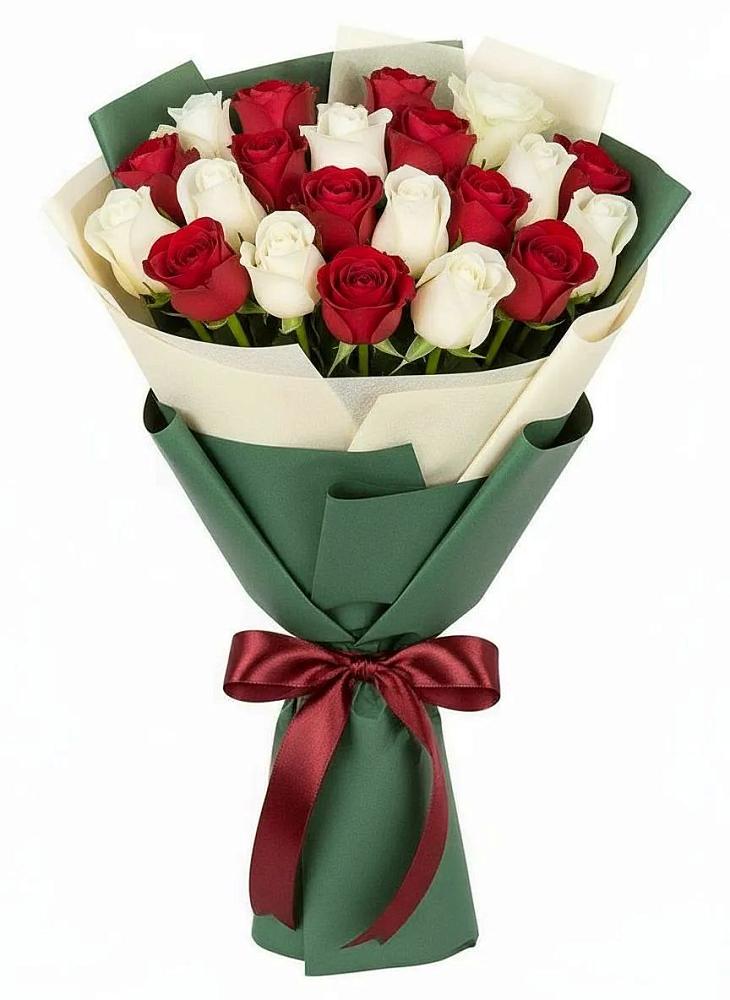 Букет Микс из красных и белых роз в Краснозаводске