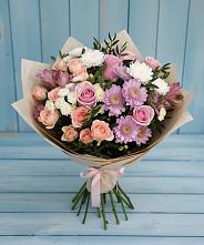 Букет цветов из:  Хризантемы, Розы и Альстромерии в Краснозаводске